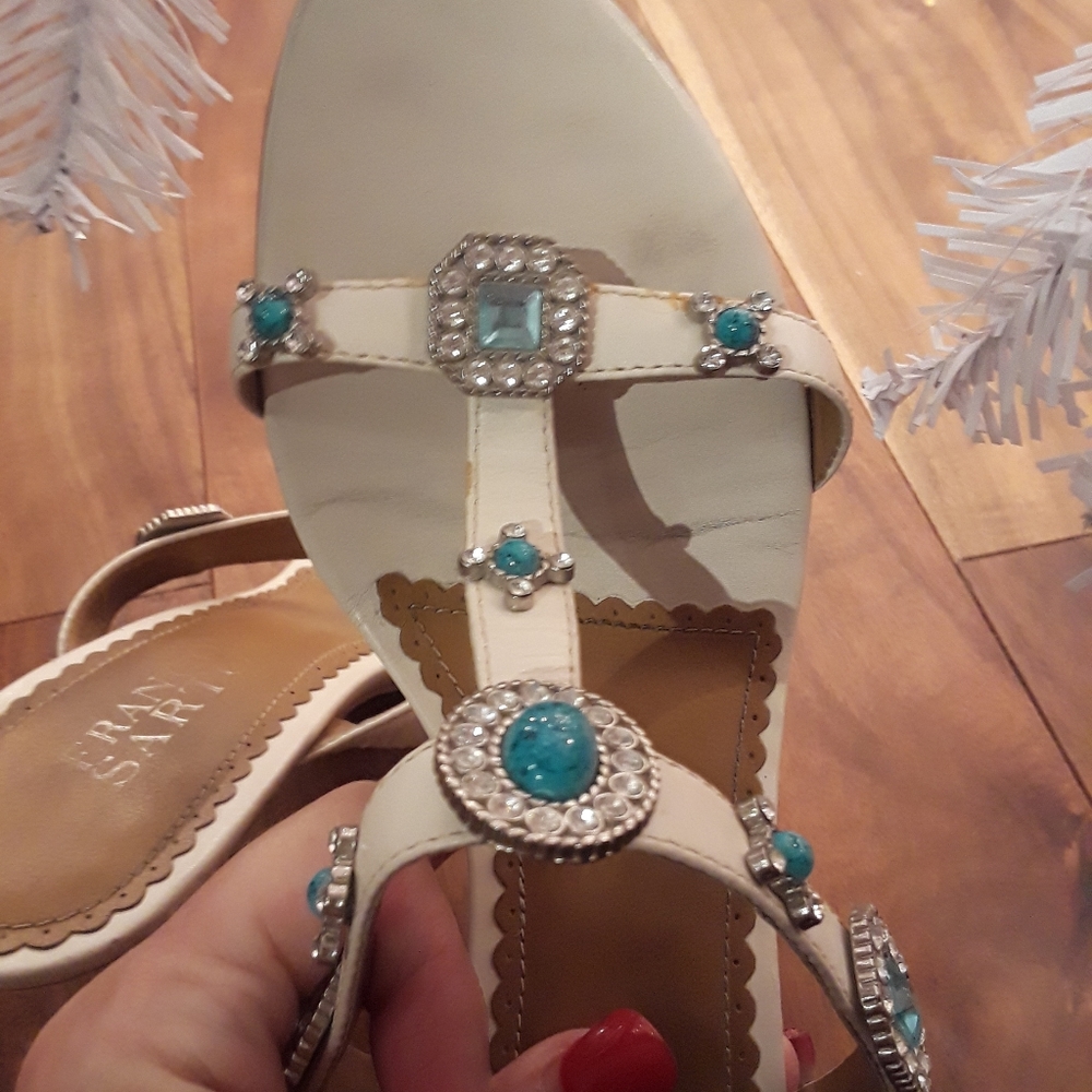 Franco Sarto turquoise crystal jewel heels